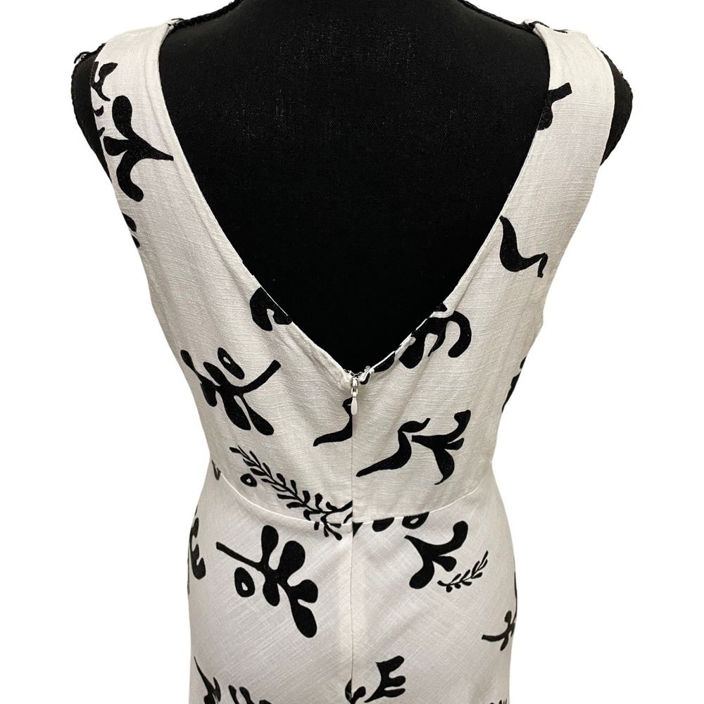 Paper Heart Anthropologie Linen Blend Maxi Dress M White Black Botanical Coastal - Picture 7 of 11